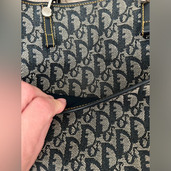 Christian Dior Denim Dark Blue/Grey Oblique &  Leather Tote - Picture 3 of 15